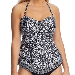 24th And Ocean Mosaic Tile Retro Bandini Swim Top Black & White S